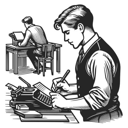 Retro Writer businessman Using Typewriter vectorのイラスト素材
