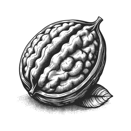 Walnut and Leaves Illustration vectorのイラスト素材