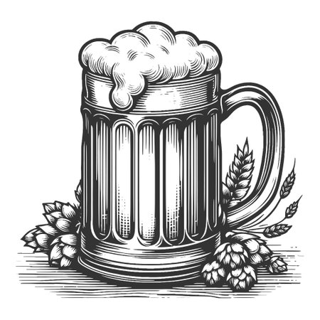 Beer Mug with Hops and Barley vector illustrationのイラスト素材
