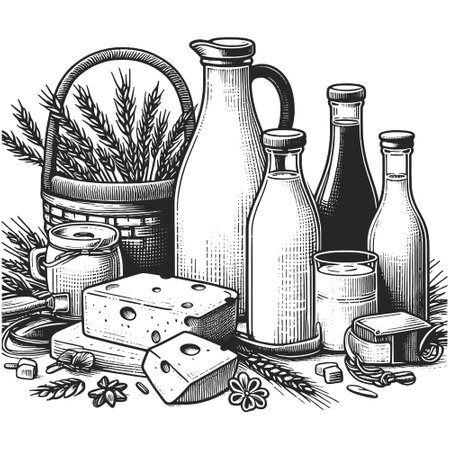 Dairy Products engraving sketch vectorのイラスト素材