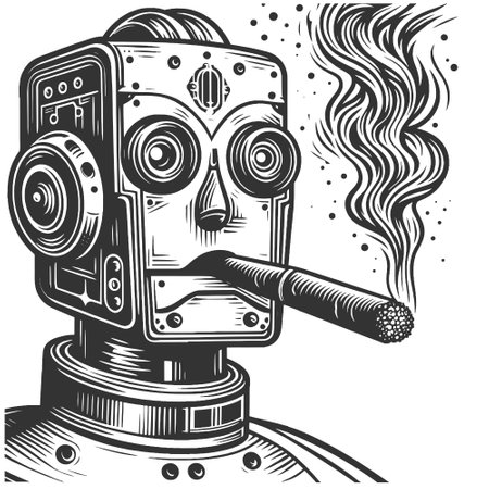 Retro Robot Smoking Cigar vector illustrationのイラスト素材