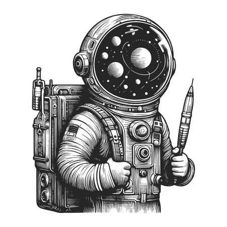 Astronaut with Reflection of Planets sketch vectorのイラスト素材
