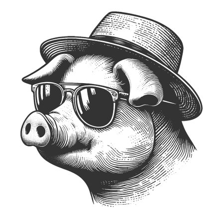 Stylish Pig with Sunglasses engraving vectorのイラスト素材