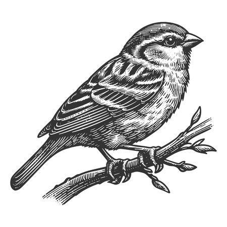 Sparrow Perched on Branch engraving vectorのイラスト素材