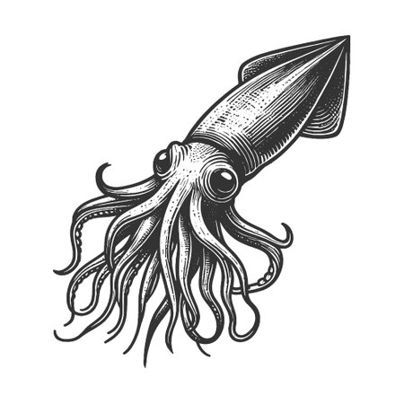 Squid engraving sketch vector illustrationのイラスト素材