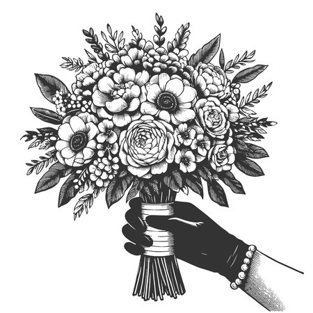 Floral bridal bouquet engraving vectorのイラスト素材