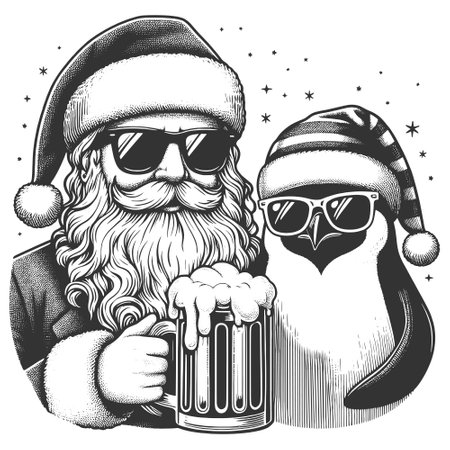 Santa Claus and Penguin with Beer sketch vectorのイラスト素材