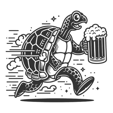 Running Turtle with Beer Mug engraving vectorのイラスト素材