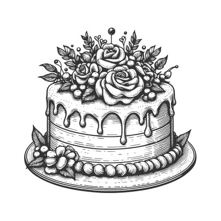 Floral Two-Tier Cake sketch vector illustrationのイラスト素材
