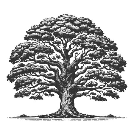 Oak Tree with Expansive Roots engraving vectorのイラスト素材