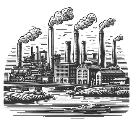 Industrial Factories and Smokestacks vectorのイラスト素材