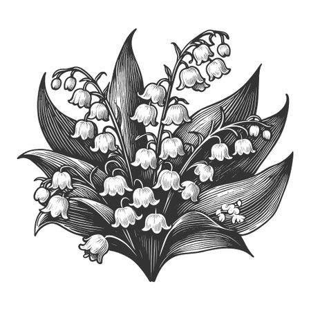 Lily of the Valley Bouquet engraving sketch vectorのイラスト素材