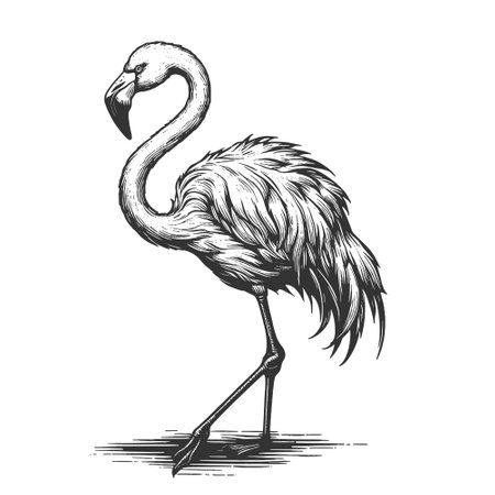 Flamingo bird engraving sketch vector illustrationのイラスト素材