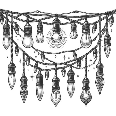 Christmas Ornate Hanging String Lights vectorのイラスト素材