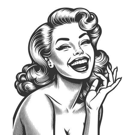 Joyful Vintage Woman Laughing Heartily vectorのイラスト素材