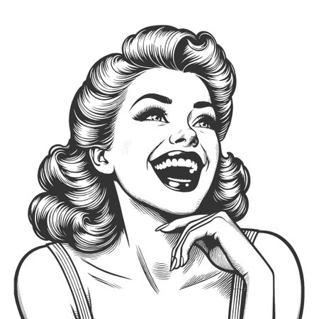 Joyful Vintage Woman Laughing Heartily vectorのイラスト素材