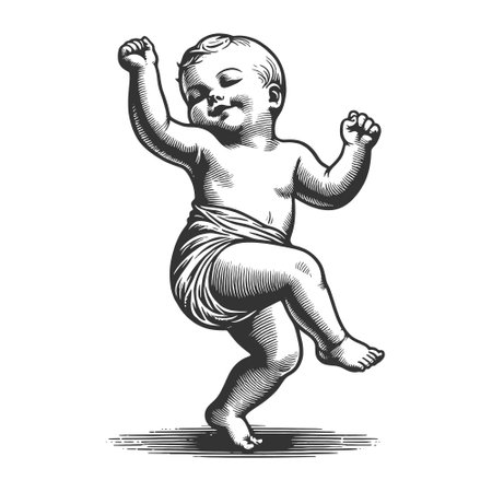 Joyful Baby Dancing engraving sketch vectorのイラスト素材