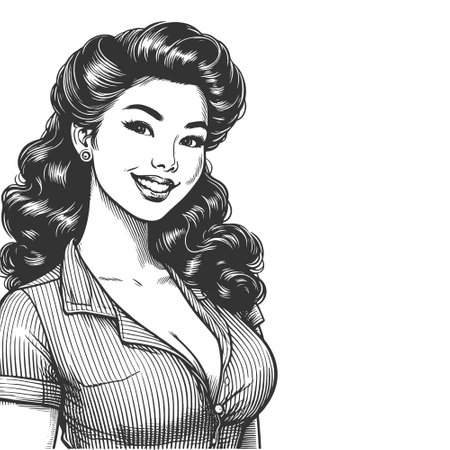 Retro Pop Art Woman Smiling engraving vectorのイラスト素材