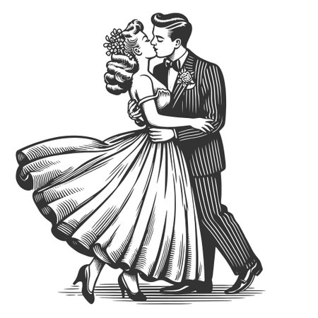 Wedding Dance engraving sketch vector illustrationのイラスト素材