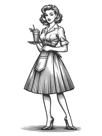 Waitress Serving Milkshake vector illustrationのイラスト素材