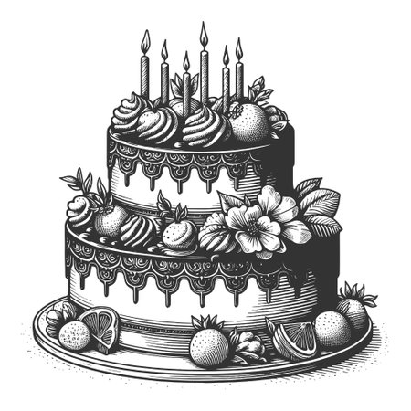 Birthday Cake Candles and Fruits sketch vector