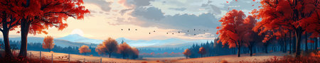 Autumn Landscape with Red Trees View vector