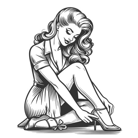 Elegant Pin-Up Girl Posing Seductively vectorのイラスト素材