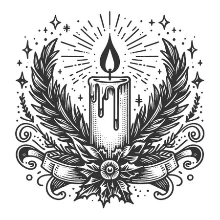Candle with Holly and Pine Branches vectorのイラスト素材