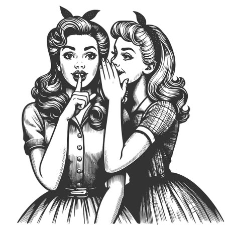 Pin-Up Girls Whispering Secrets sketch vectorのイラスト素材