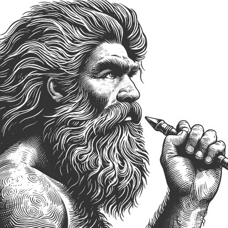 cave prehistoric man with stone hammer vector