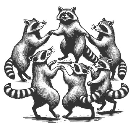 Raccoons dancing in a circle vector illustrationのイラスト素材