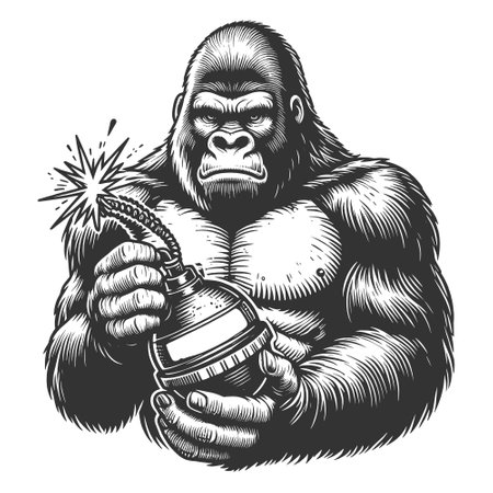 Gorilla Holding Grenade sketch vector illustrationのイラスト素材