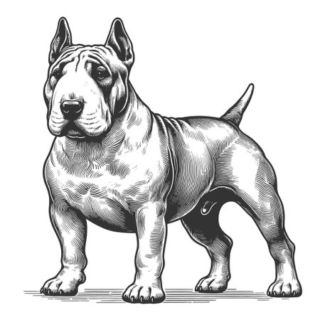 Dog Portrait Bull Terrier engraving sketch vectorのイラスト素材