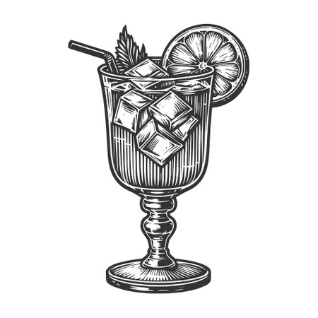 Cocktail in Glass with Citrus and Ice vectorのイラスト素材