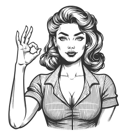 Woman Giving OK Hand Gesture engraving vectorのイラスト素材