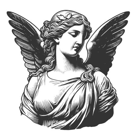 Sad Angel with Laurel Wreath vector illustrationのイラスト素材