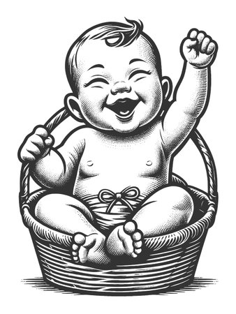 Happy Baby Sitting in a Basket vector illustrationのイラスト素材