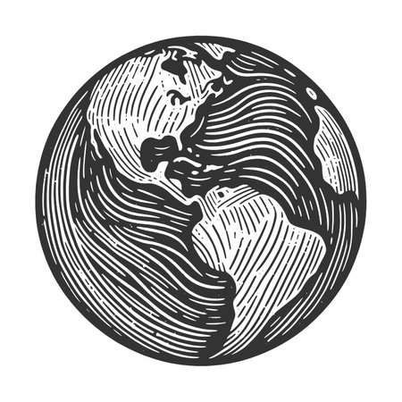 Black and White Engraved Earth Illustration rasterの写真素材
