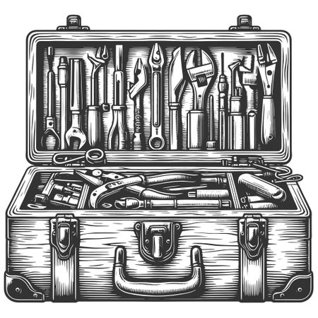 Open Toolbox engraving sketch vector illustrationのイラスト素材