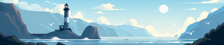 Lighthouse on Coastal Cliff vector illustrationのイラスト素材