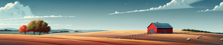 Red Barn in Autumn Countryside Landscape vector