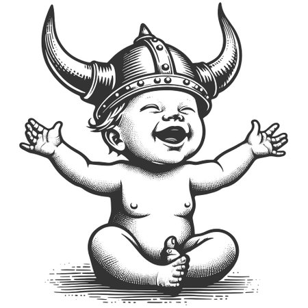Laughing Baby Dressed as Viking vectorのイラスト素材