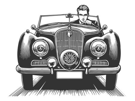 Convertible Car with Driver vector illustrationのイラスト素材