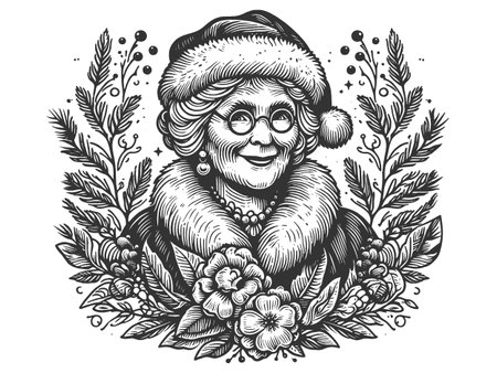 Mrs Claus Portrait with Floral Wreath vectorのイラスト素材