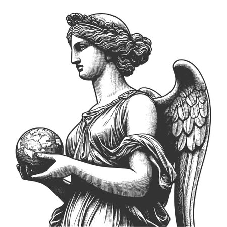 Classical Angel Statue Holding Globe sketch vectorのイラスト素材
