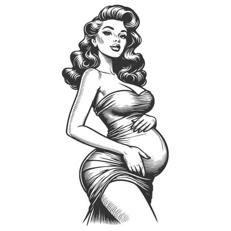 Pregnant Woman in Dress sketch vector illustrationのイラスト素材