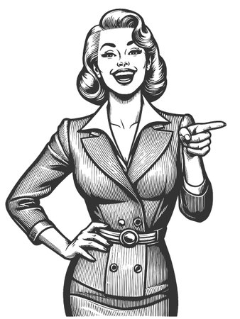 Businesswoman Woman Pointing Finger sketch vectorのイラスト素材