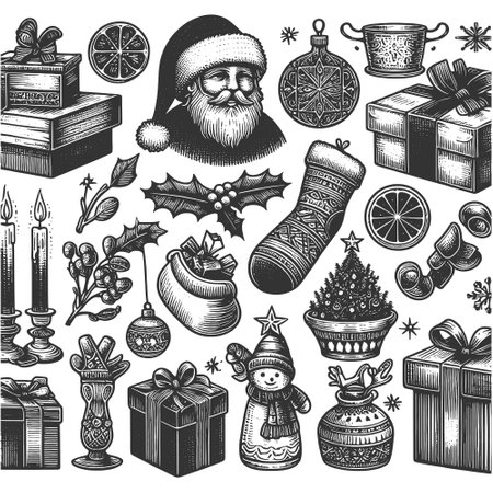 Christmas items with Santa Gifts Ornaments vectorのイラスト素材