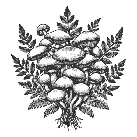 Mushrooms and Foliage sketch vector illustrationのイラスト素材