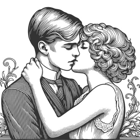 Retro Couple Sharing a Romantic Kiss vectorのイラスト素材